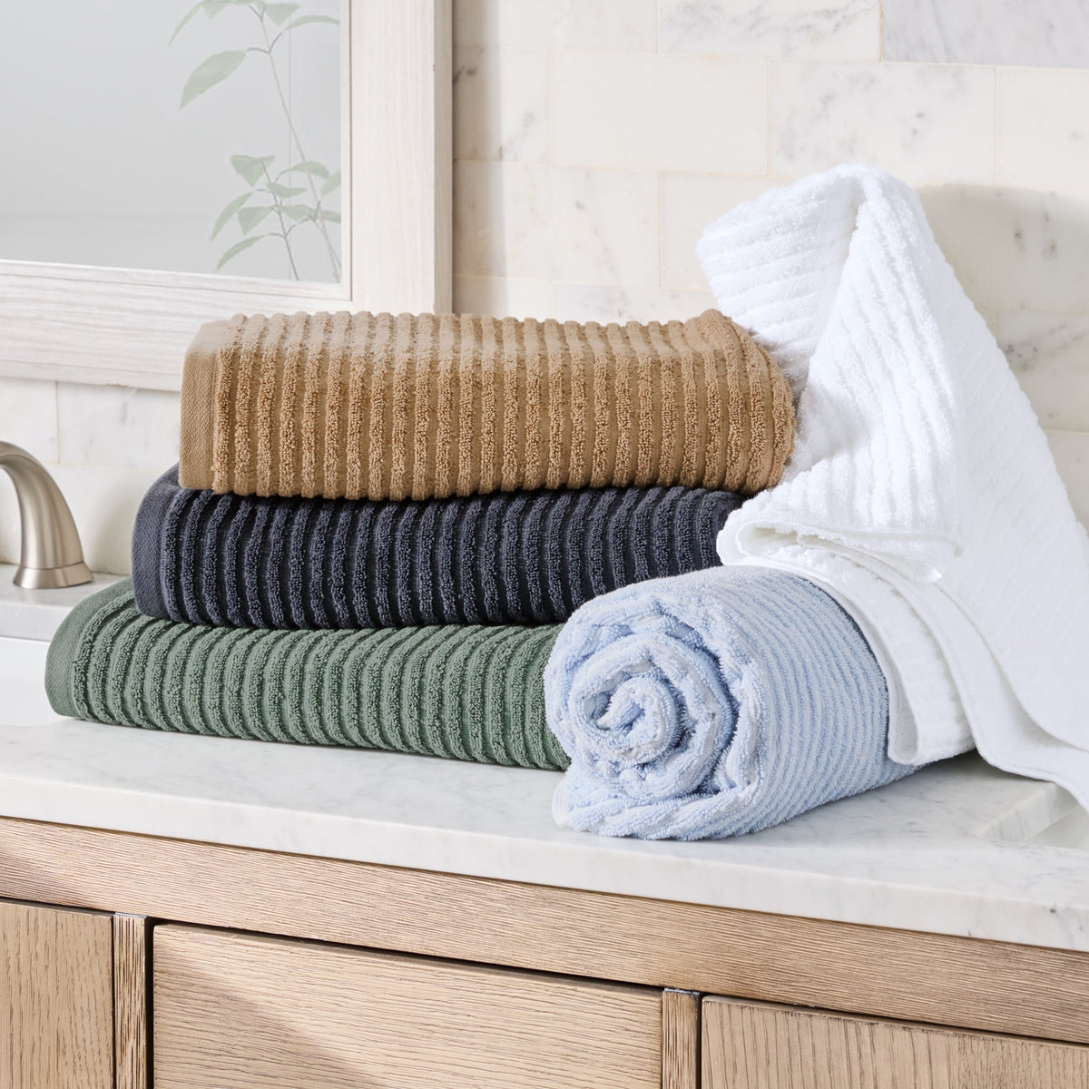 Better Homes & Gardens PowerLoft AIRRICH® 6 Piece Bath Towel Set, Green Ash Textured Stripe